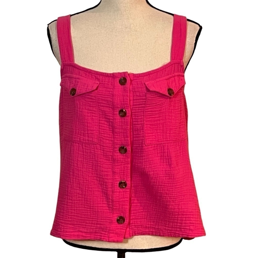 Evereve Sammy Hot Pink Gauze Shoulder Strap Tank Top Sz-M